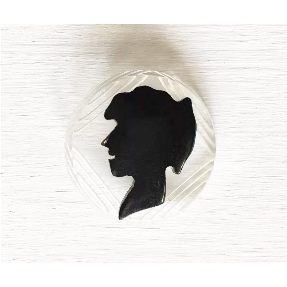 Bakelite Silhouette Black On Clear Reverse Brooch